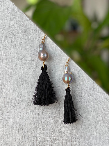 Black Pearl Tassel Earrings
