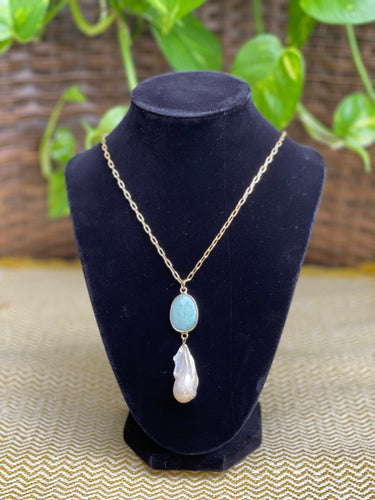 Amazonite Pearl Drop Necklace